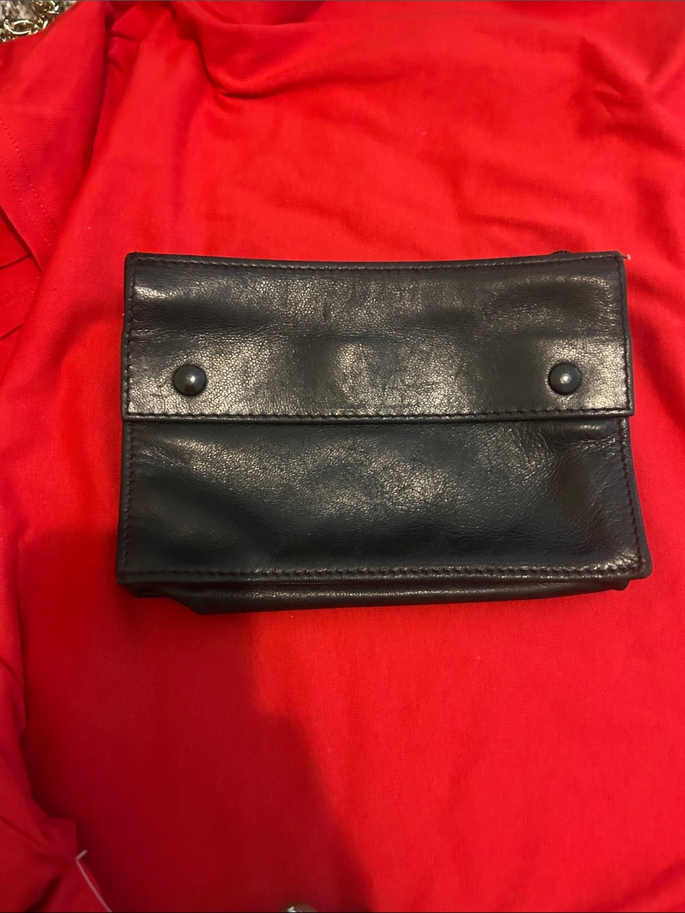 Authentic Longchamp Vintage Black Leather Cosmetic Pouch / Clutch with Dual Snap